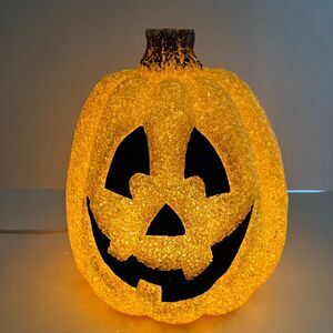 Zauder's Orange Lighted Melted Plastic Popcorn Halloween Jack O Lantern Pumpkin
